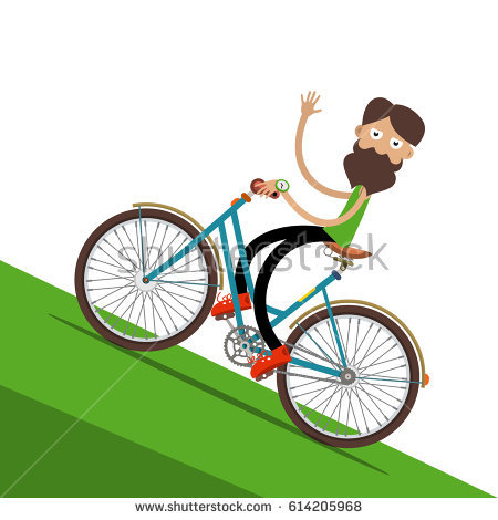 Hipster Man On Bike Cycling Uphill Vector Flat Design Cartoon - Biking Uphill, Transparent background PNG HD thumbnail