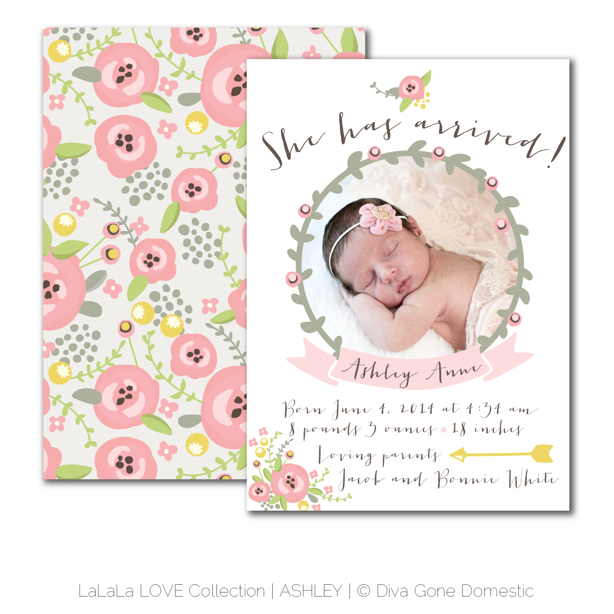 Sweet Whimsical, Floral Birth Announcement For Baby Girl. - Birth Announcement, Transparent background PNG HD thumbnail