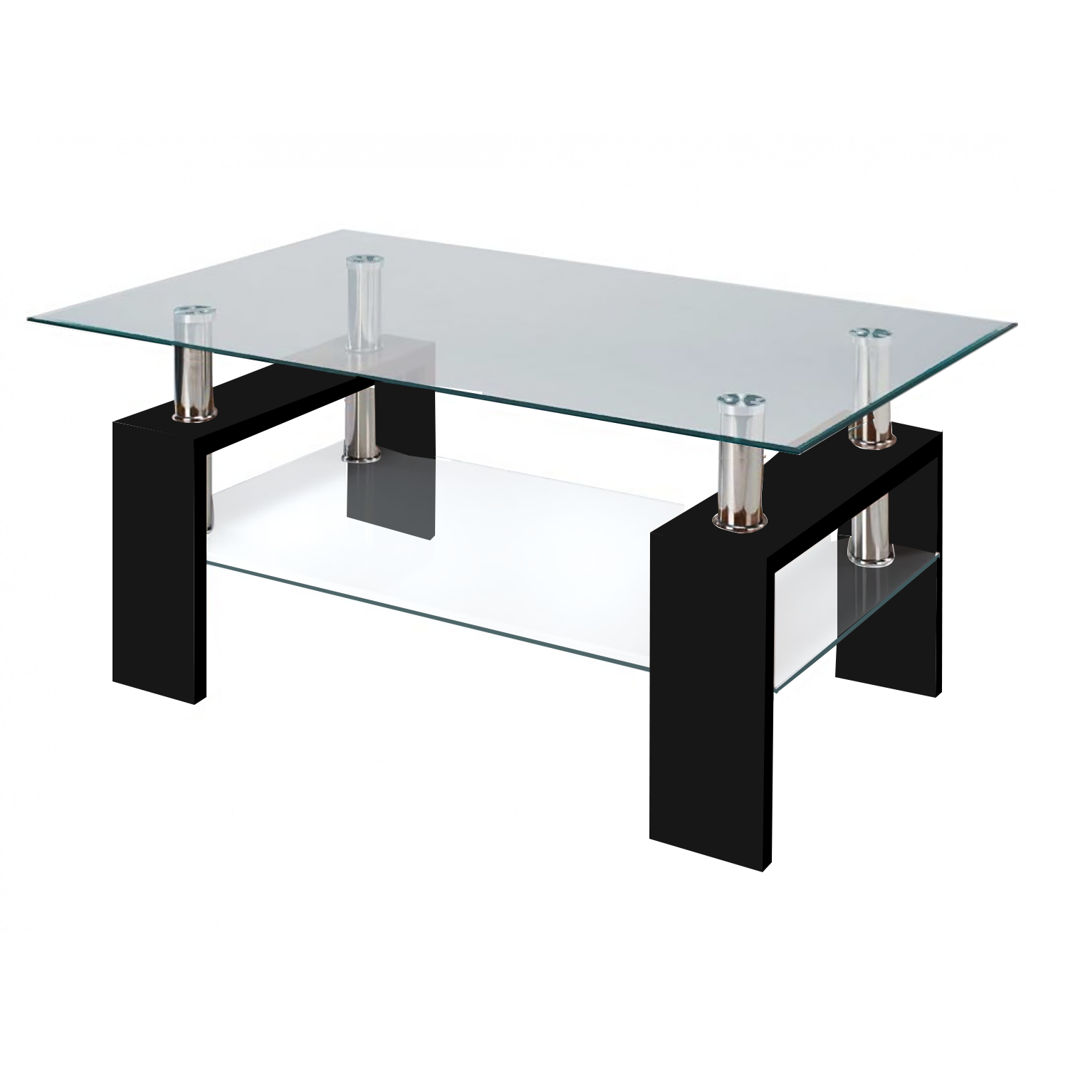 Modern Glass Black Coffee Table With Shelf Contemporary Living Room Hdpng.com  - Black And White Desk, Transparent background PNG HD thumbnail