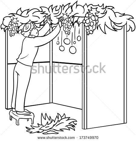 Black And White Sukkot Png - A Vector Illustration Coloring Page Of A Jewish Guy Standing On A Stool And Building A, Transparent background PNG HD thumbnail