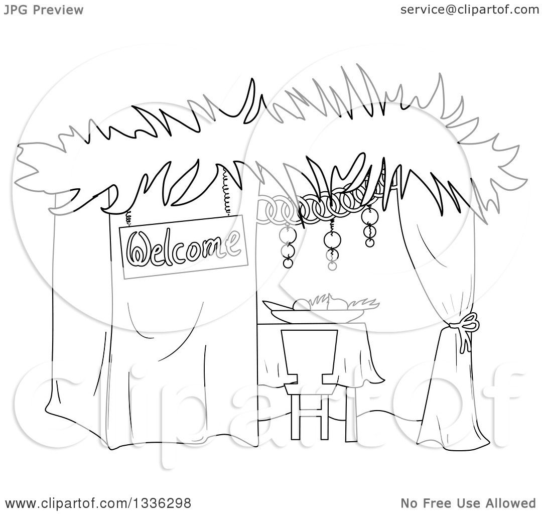 Clipart Of A Black And White Jewish Sukkah For Sukkot   Royalty Free Vector Illustration By Liron Peer - Black And White Sukkot, Transparent background PNG HD thumbnail