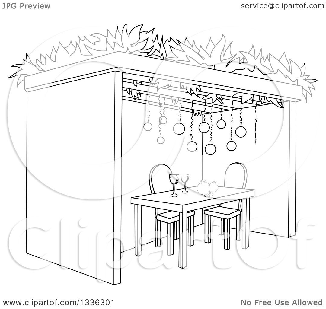 Black And White Sukkot Png - Clipart Of A Black And White Jewish Sukkah For Sukkot With Pomegranates And Wine   Royalty Free Vector Illustration By Liron Peer, Transparent background PNG HD thumbnail