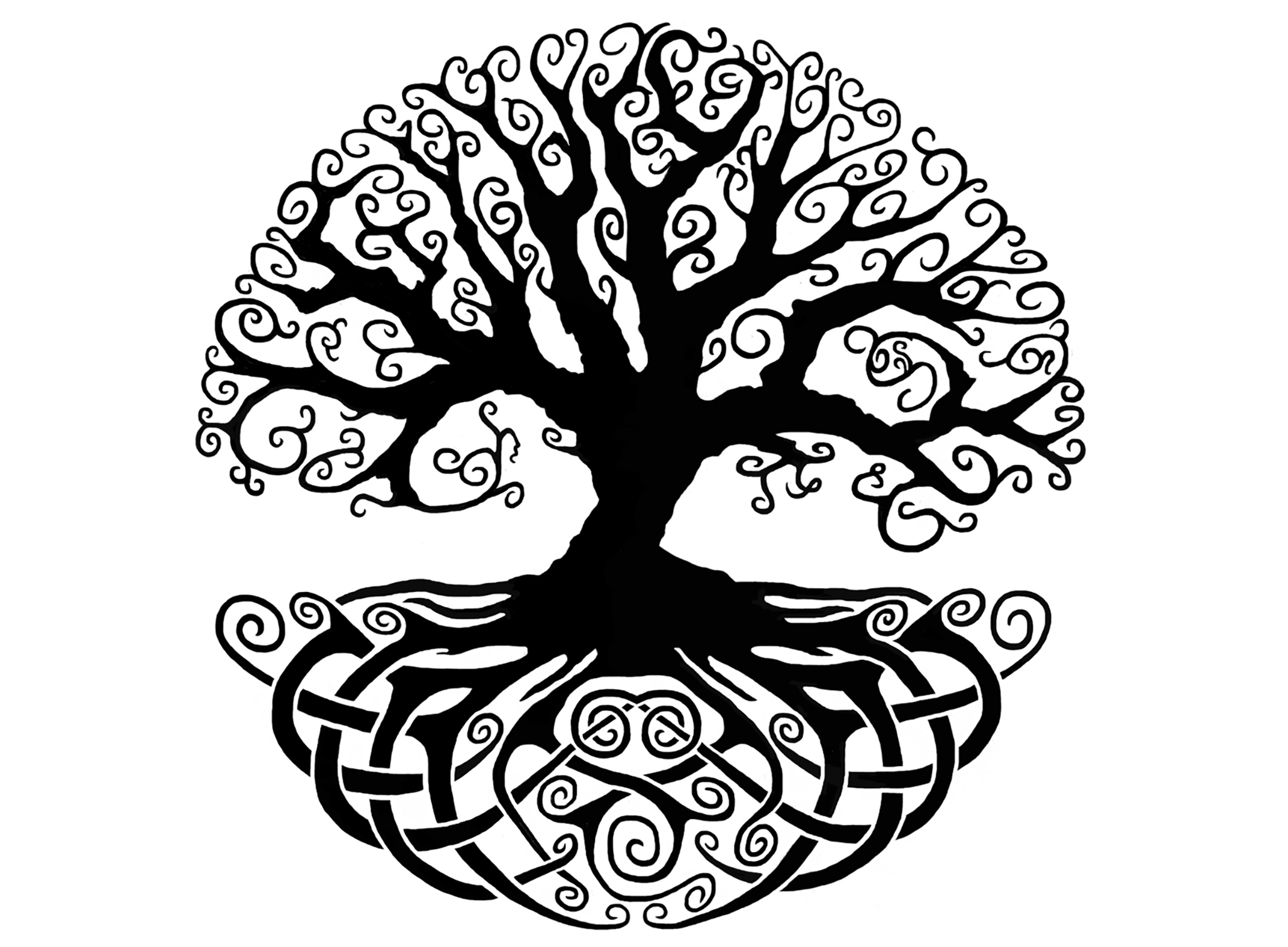 2048X1507 Celtic Knot Tree Of Life 4 Black - Black And White Tree Of Life, Transparent background PNG HD thumbnail