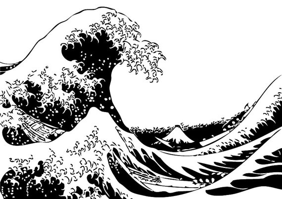 Items Similar To Japanese Design, The Great Wave Off Kanagawa. 16 .png And The .ai Archive With All The Images In Vectors On Etsy - Black And White Wave, Transparent background PNG HD thumbnail