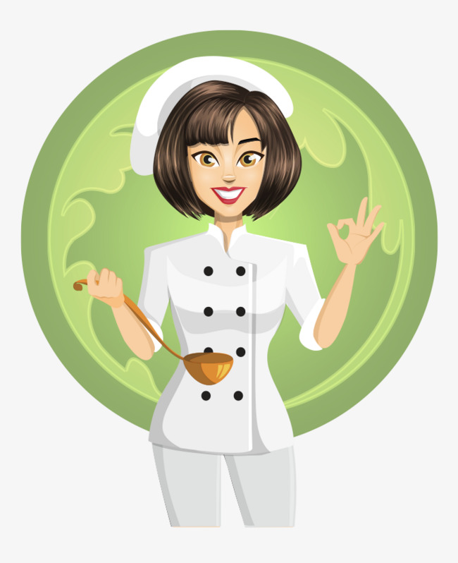 Hand Painted Cartoon Cook With A Spoon To Try The Taste Of Beauty, Cartoon - Black Female Chef, Transparent background PNG HD thumbnail