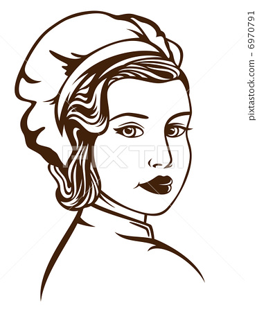 Retro Style Female Chef Vector Illustration   Monochrome Outline Over White - Black Female Chef, Transparent background PNG HD thumbnail
