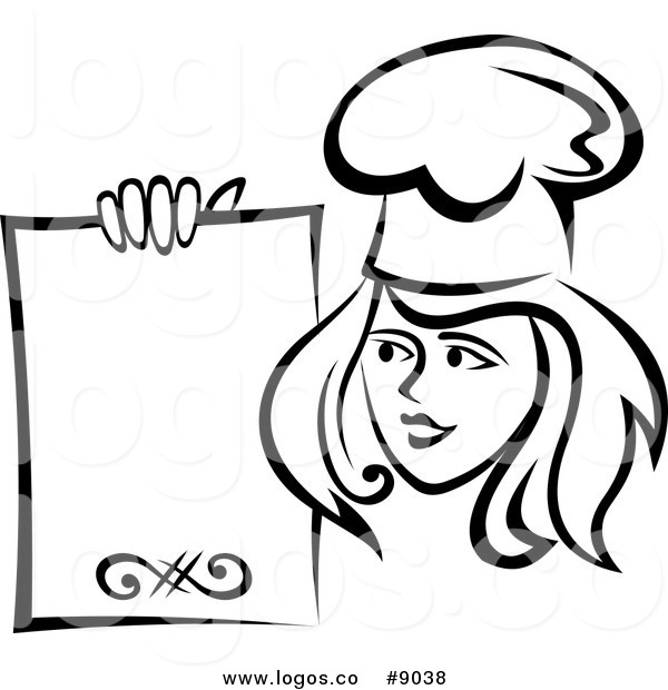 Royalty Free Clip Art Vector Logo Of A Black And White Female Chef Holding A Menu - Black Female Chef, Transparent background PNG HD thumbnail