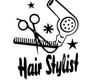 Hair Stylist With Scissors, Comb And Hair Dryer Sticker Vinyl Decal - Blow Dryer And Scissors, Transparent background PNG HD thumbnail