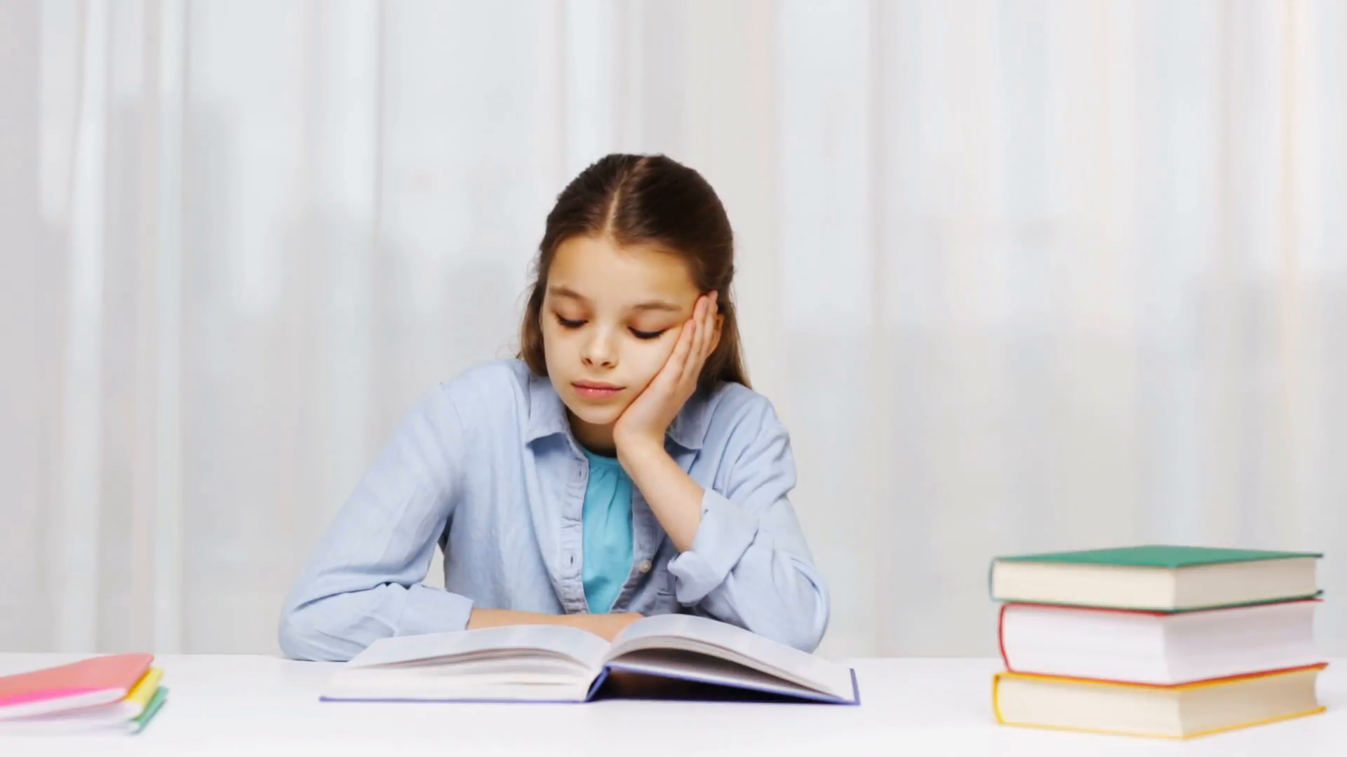 Education, People, Children And Learning Concept   Bored School Girl Reading Book Or Textbook At Home Stock Video Footage   Videoblocks - Bored, Transparent background PNG HD thumbnail