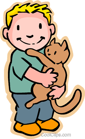 Little Boy With Cat Royalty Free Vector Clip Art Illustration - Boy And Cat, Transparent background PNG HD thumbnail
