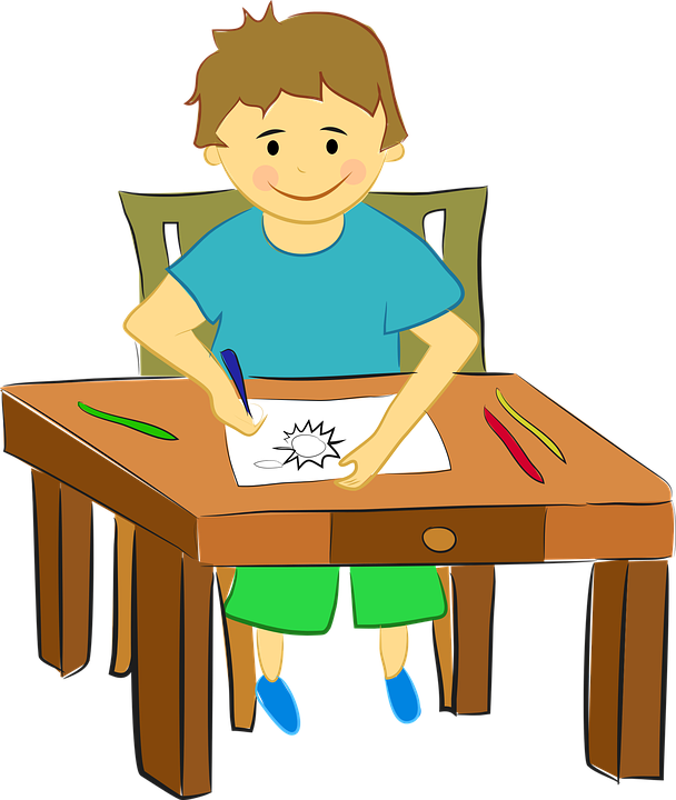 Vector drawing boy writing de