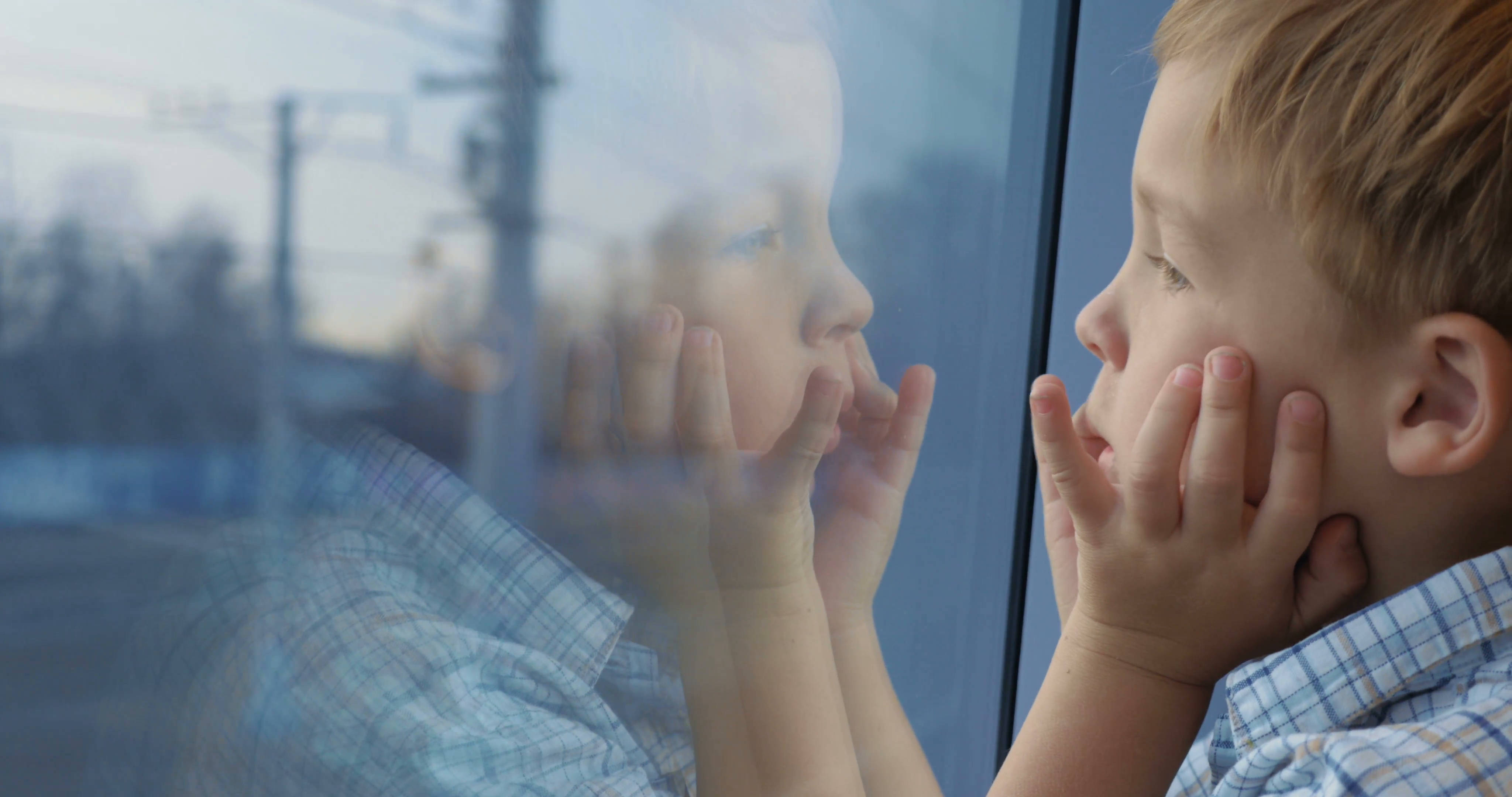 Close Up Shot Of A Little Boy Traveling By Train And Looking Out The Window. His Hands On The Face And Reflection In The Glass Stock Video Footage   Hdpng.com  - Boy Looking Out Window, Transparent background PNG HD thumbnail