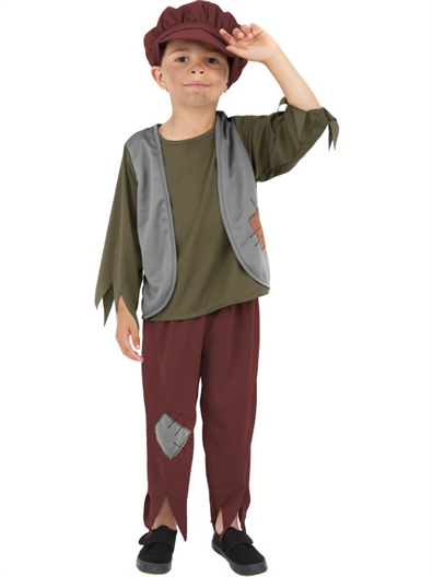Victorian Poor Boy Costume, Green, With Top, Trousers And Hat - Boy With Hat, Transparent background PNG HD thumbnail