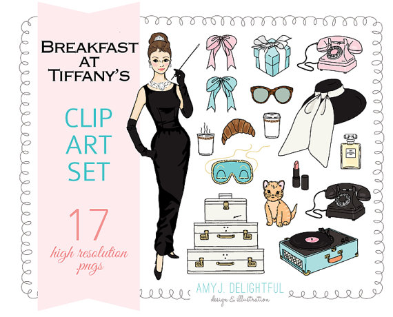 Breakfast At Tiffanyu0027S Clip Art Set For Personal And Commercial Use  Retro Fashion, Audrey Hepburn, Sleep Mask, Sunglasses, Perfume, Glamour - Breakfast At Tiffanys Clip Art, Transparent background PNG HD thumbnail