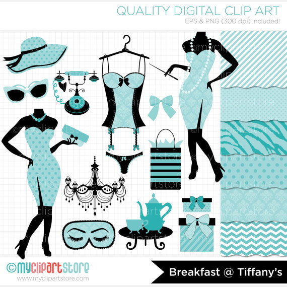 Clipart Combo   Breakfast At Tiffanyu0027S / Slumber Party Clip Art / Digital Clipart   Instant Download - Breakfast At Tiffanys Clip Art, Transparent background PNG HD thumbnail