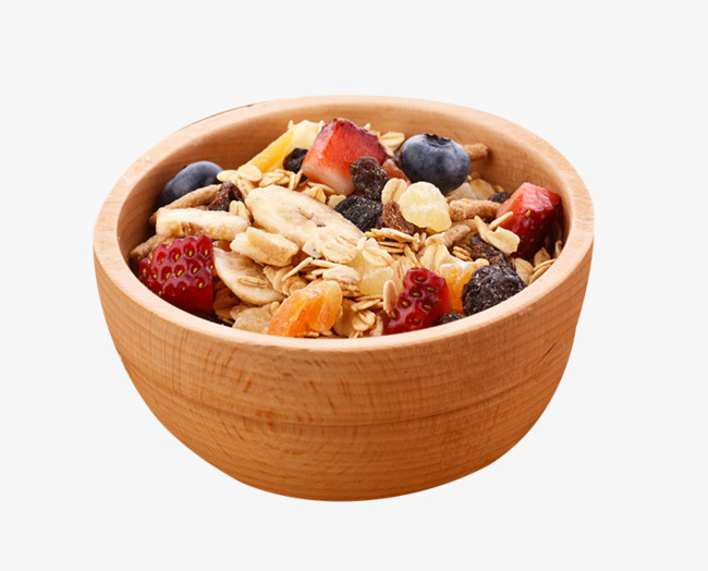 The Cereal Cereal In The Wooden Bowl, Fruit Cereal, Wooden Bowl Material, Healthy - Breakfast Bowl, Transparent background PNG HD thumbnail