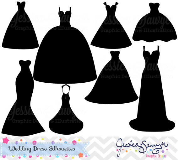 Wedding Dress Clipart, Silhouette Clipart, For Greeting Cards, Announcements, Scrapbooking - Bridal Gown Silhouettes, Transparent background PNG HD thumbnail