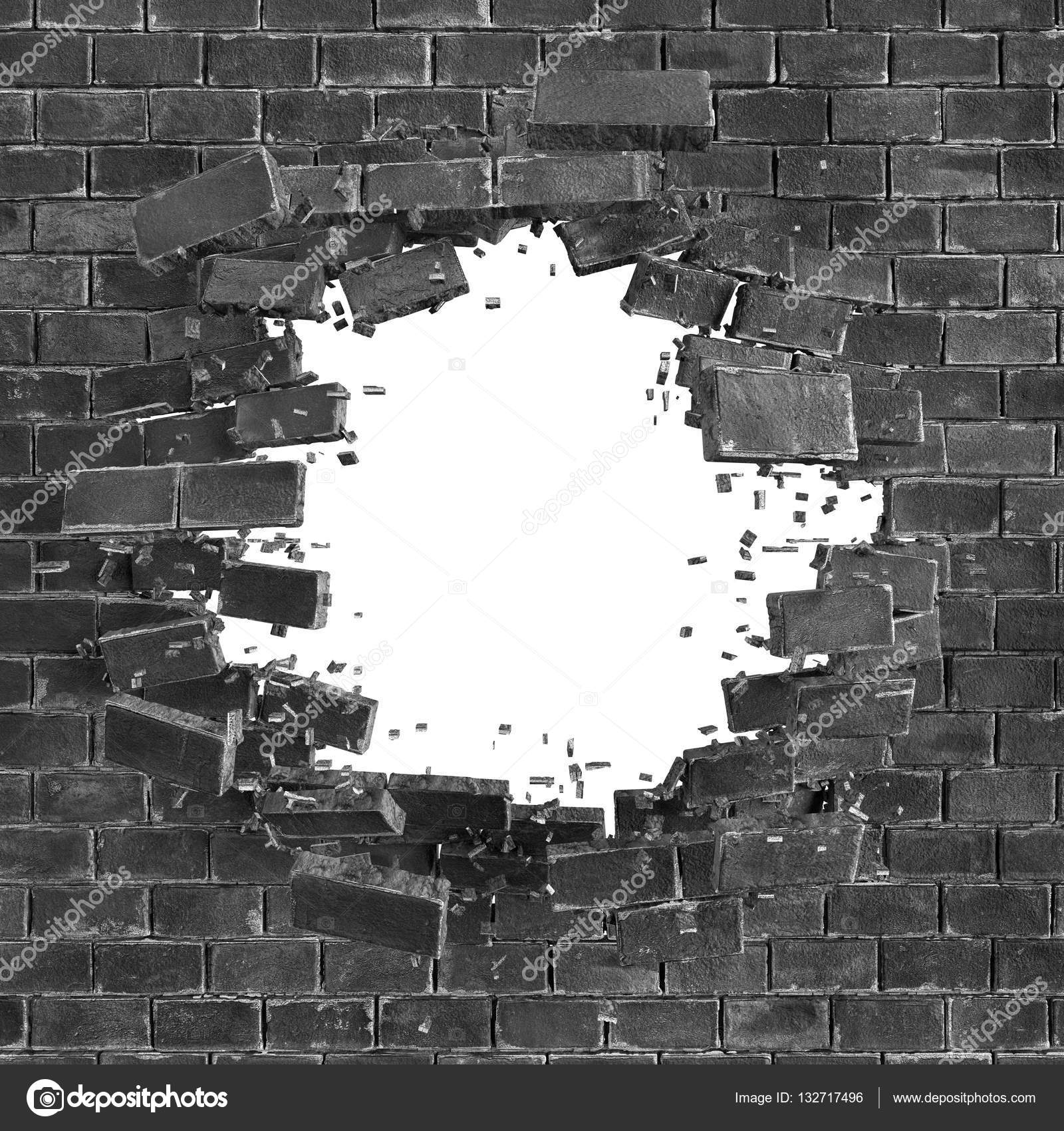 3D Render, Digital Illustration, Abstract Broken Brick Wall Background, Hole Isolated U2014 Photo By Wacomka - Broken Brick Wall, Transparent background PNG HD thumbnail