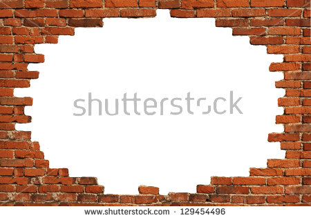 Red broken brick wall with ho