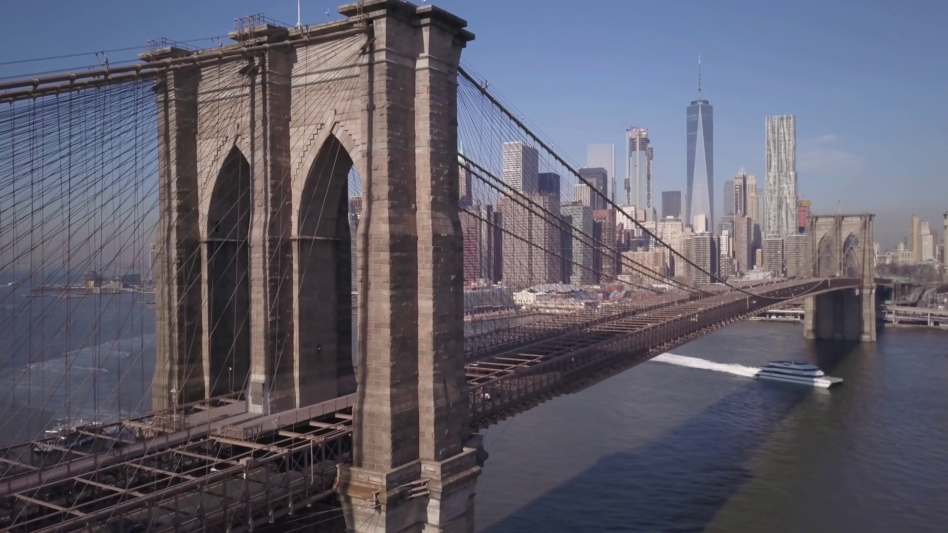 Sunny Descending Shot Of Brooklyn Bridge With Nyc Skyline In Background Stock Video Footage   Videoblocks - Brooklyn Bridge, Transparent background PNG HD thumbnail