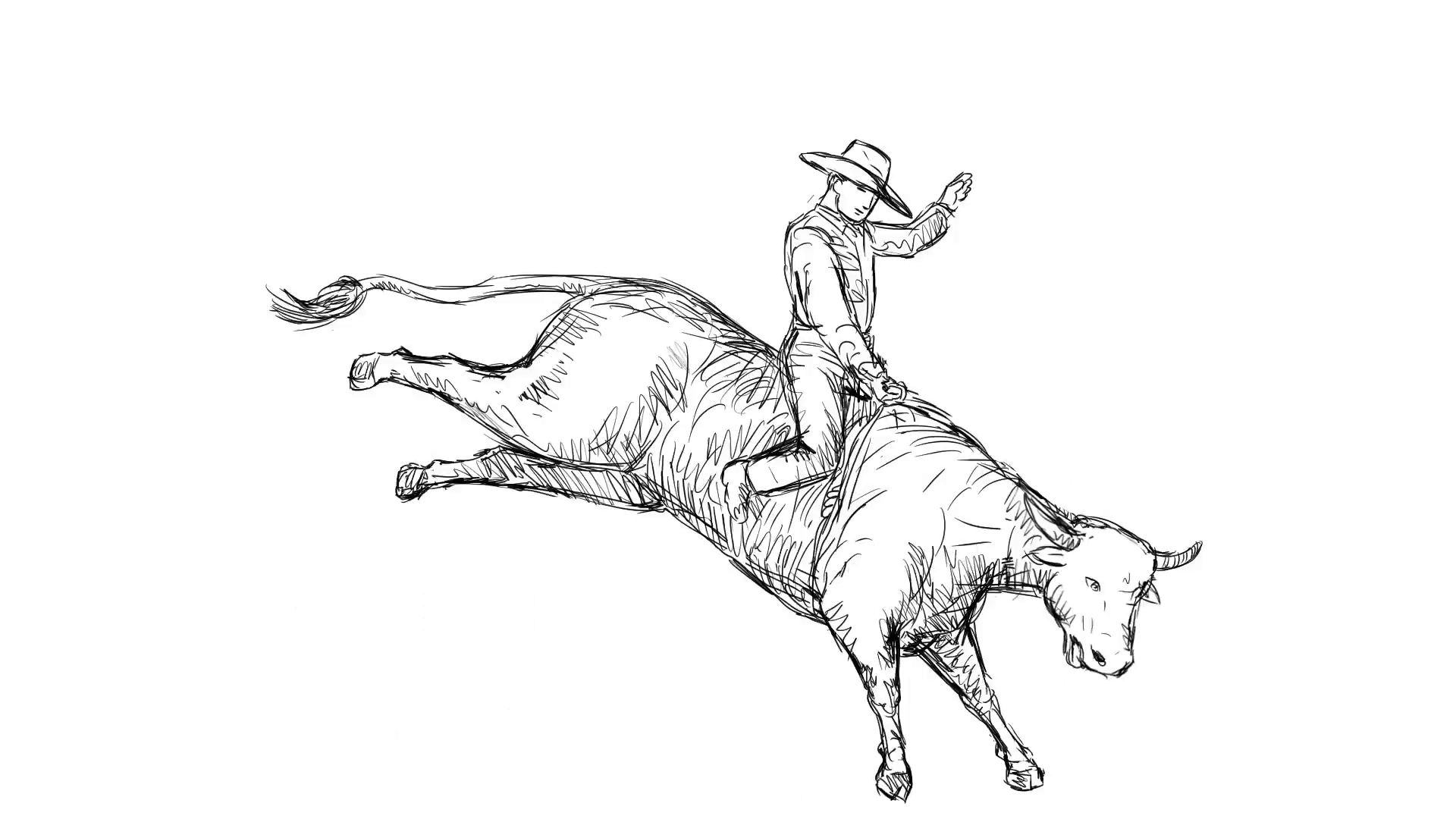 2D Animation Motion Graphics Showing A Rodeo Cowboy Riding A Bucking Bull On White Screen, Green Screen With Alpha Matte In Hd High Definition. - Bucking Bull, Transparent background PNG HD thumbnail