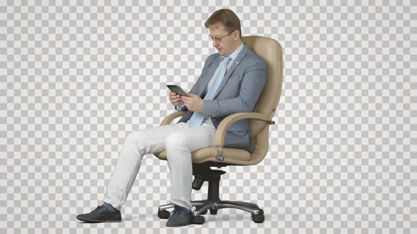 Sitting Businessman In Armchair Has Bad News. Side View On Alpha Matte. File Format - Business, Transparent background PNG HD thumbnail