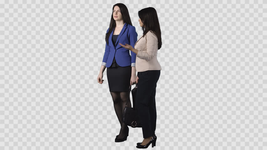 Two Young White Women In Office Clothes Are Standing And Discussing. Footage With Transparent Background - Business, Transparent background PNG HD thumbnail