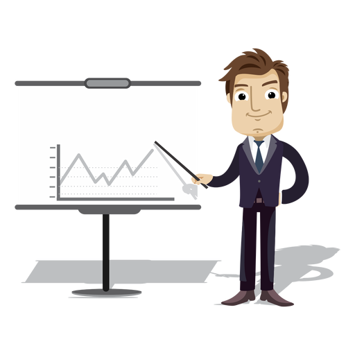 Businessman Cartoon Presenting Chart Board Png - Businessman At Desk, Transparent background PNG HD thumbnail