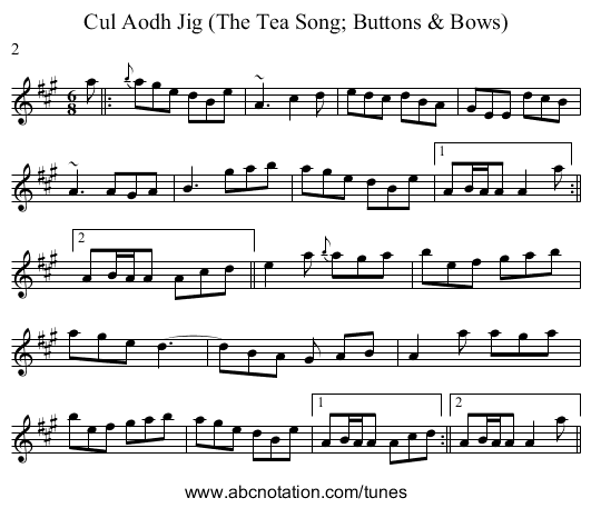 Cul Aodh Jig (The Tea Song; Buttons U0026 Bows)   Staff Notation - Buttons And Bows, Transparent background PNG HD thumbnail