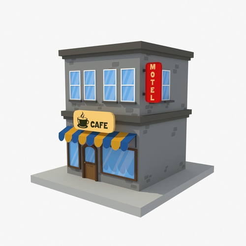. Hdpng.com Cafe Motel Cartoon Building Low Poly 3D Model Max Obj Fbx Mtl 2 Hdpng.com  - Cafe Building, Transparent background PNG HD thumbnail