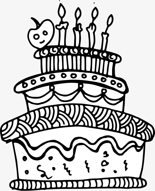 Cartoon Hand Painted Birthday Cake, Vector Png, Cake, Birthday Cake Png And Vector - Cakes Black And White, Transparent background PNG HD thumbnail