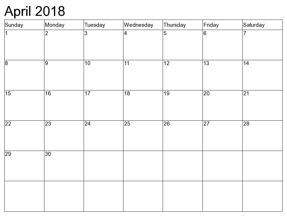 April 2018 Calendar Vertical 