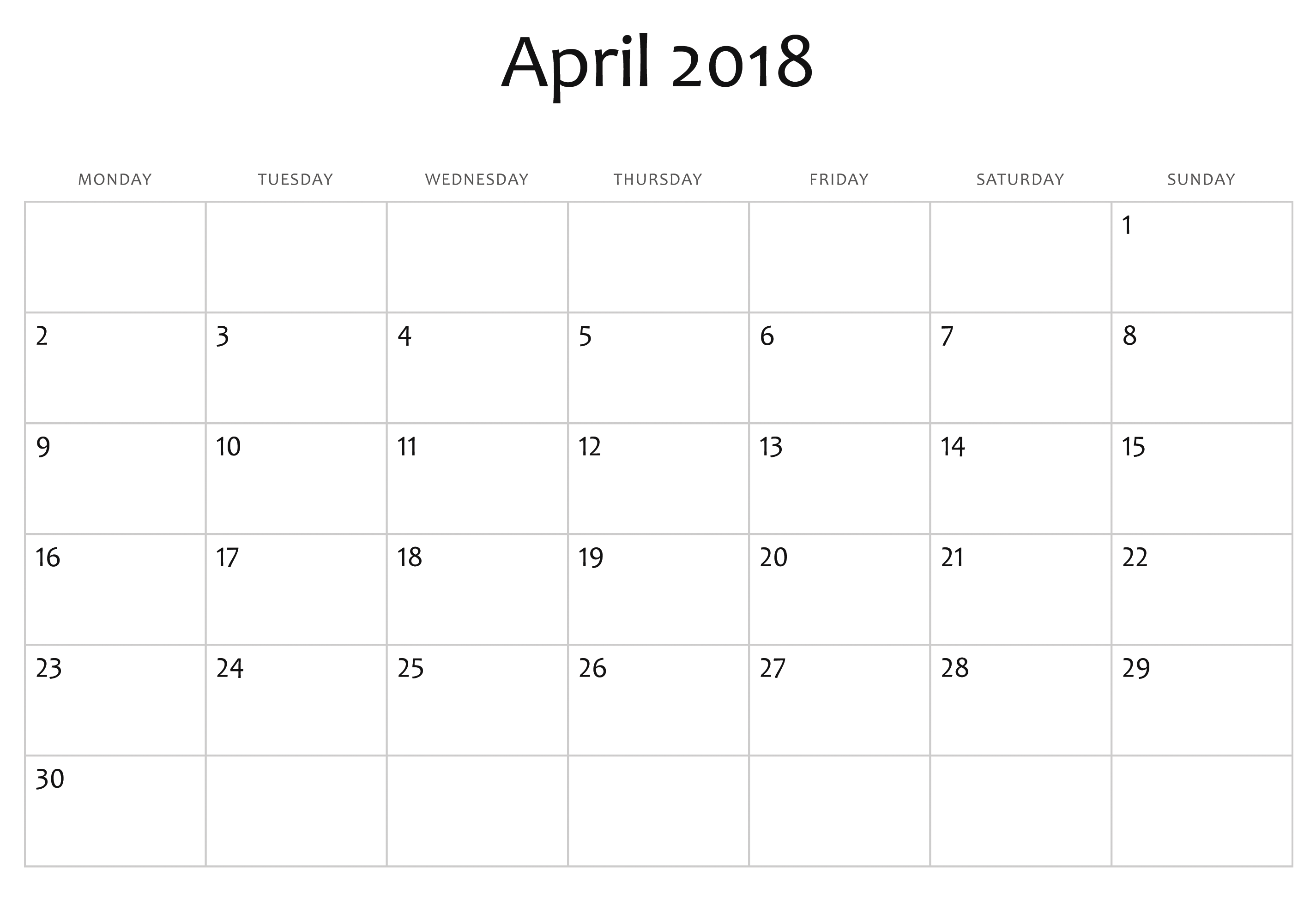 April Calendar 2018 - Calendar April, Transparent background PNG HD thumbnail