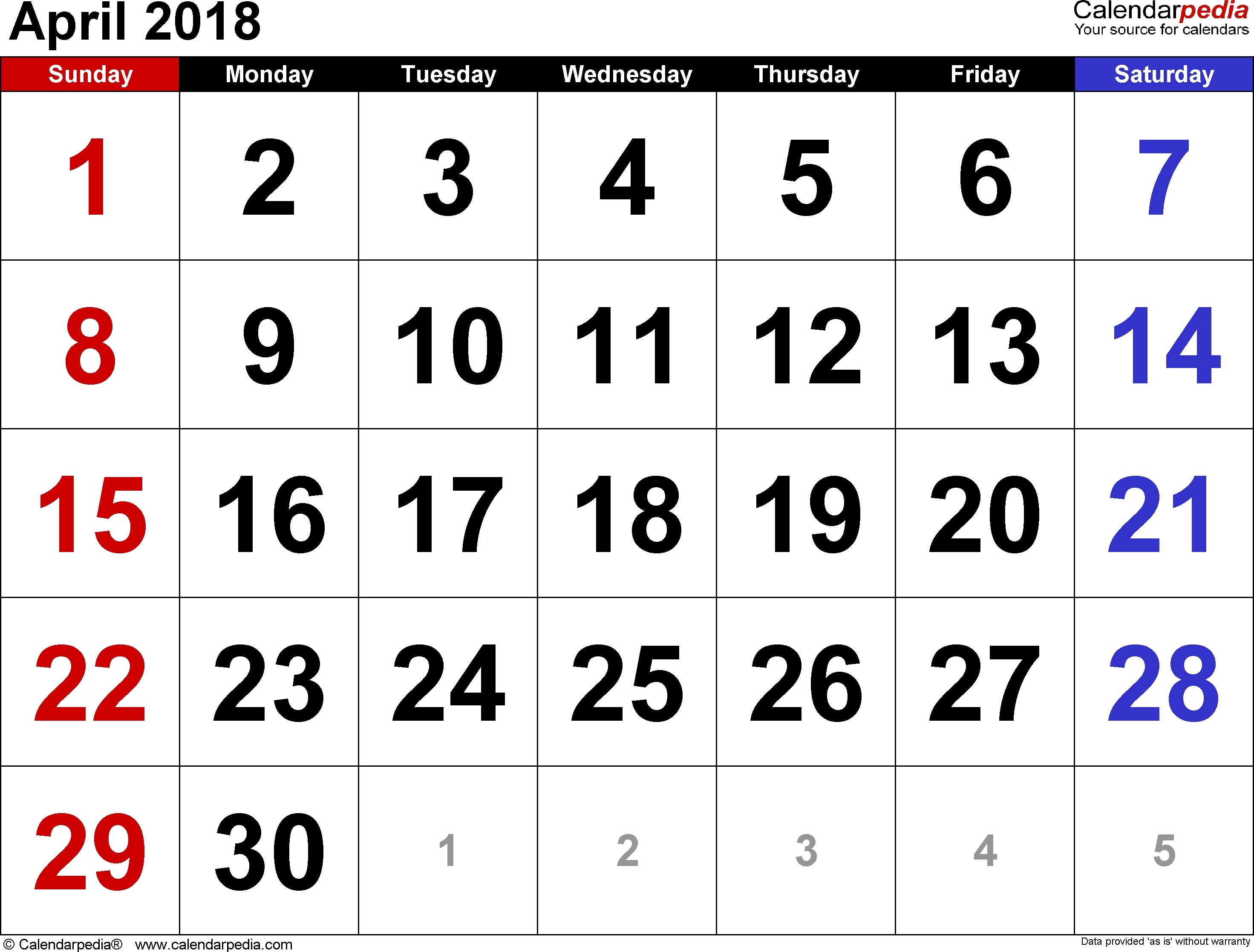 Calendar April 2018 Png - Calendar April, Transparent background PNG HD thumbnail