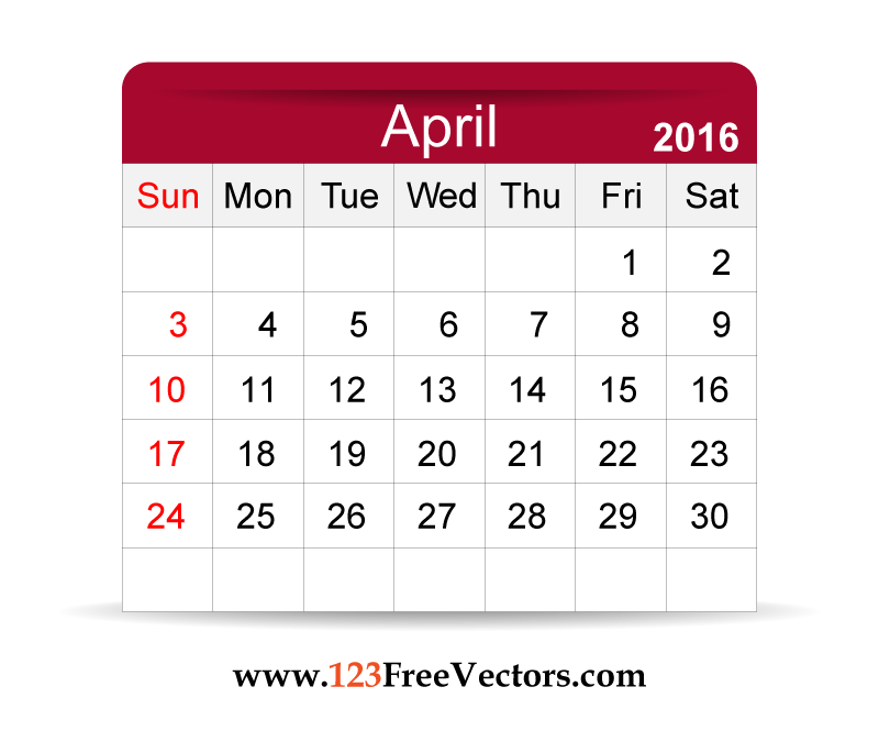 Free Vector 2016 Calendar April - Calendar April, Transparent background PNG HD thumbnail