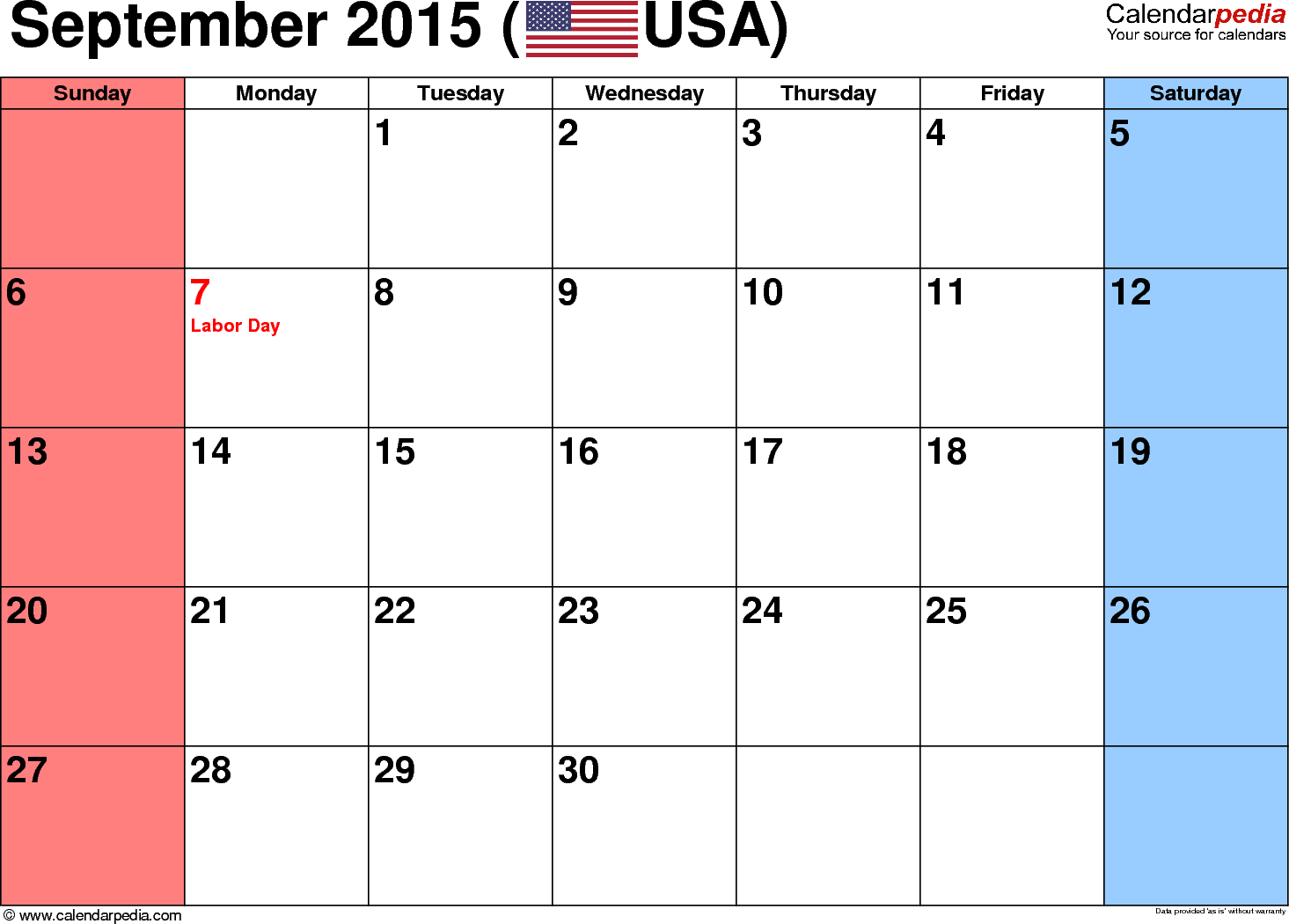 Calendar Png September 2015 - Blank September 2015 Calendar, Transparent background PNG HD thumbnail