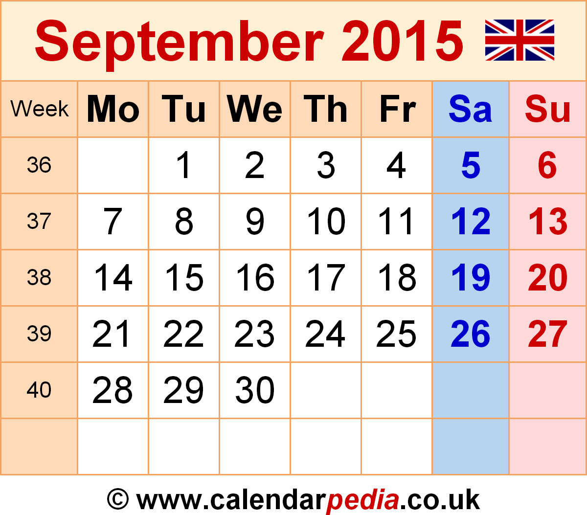 Blank September 2015 calendar