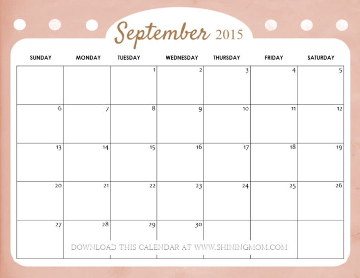 Free Printable September 2015 Calendar Cute - Calendar September 2015, Transparent background PNG HD thumbnail
