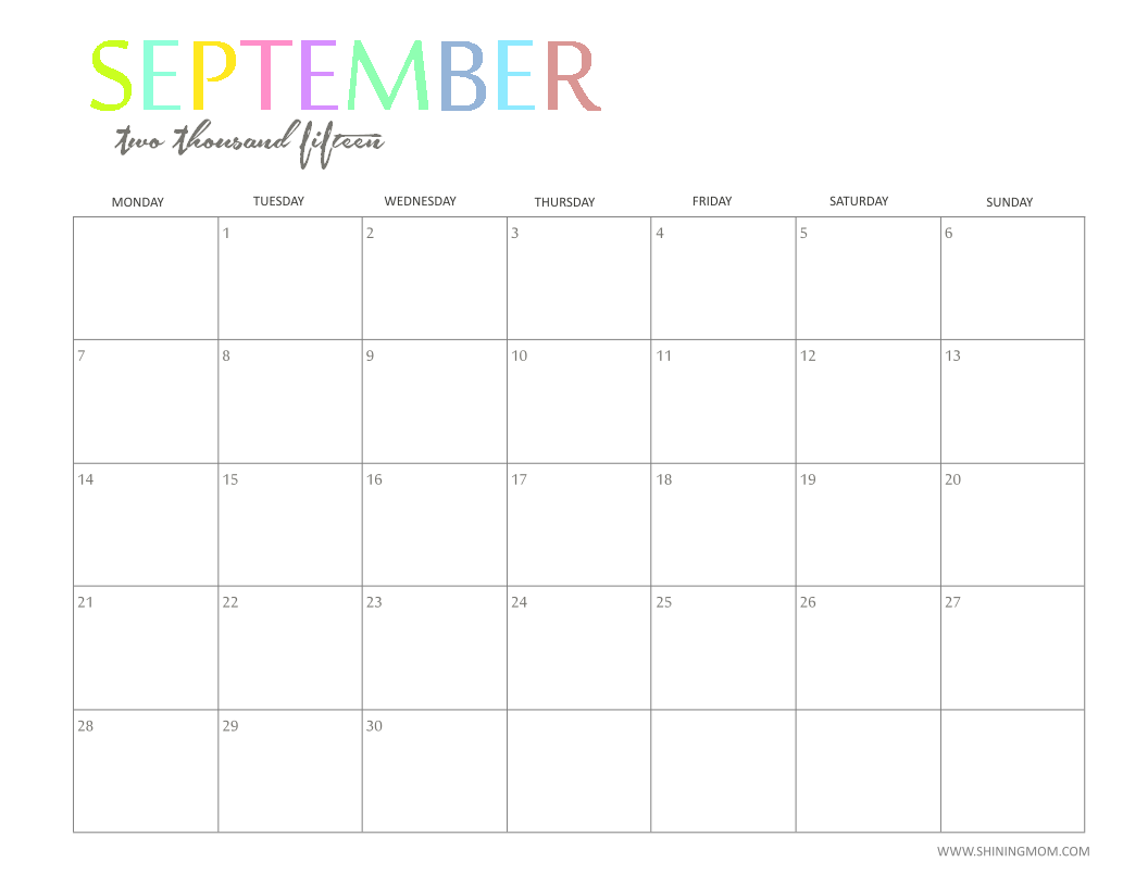 September 2015 Calendar 2015 