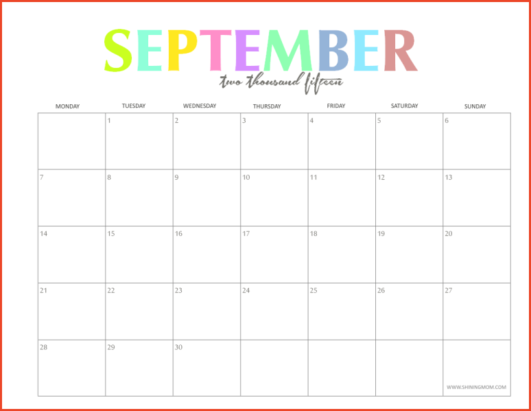 September 2015 Calendar 2015 