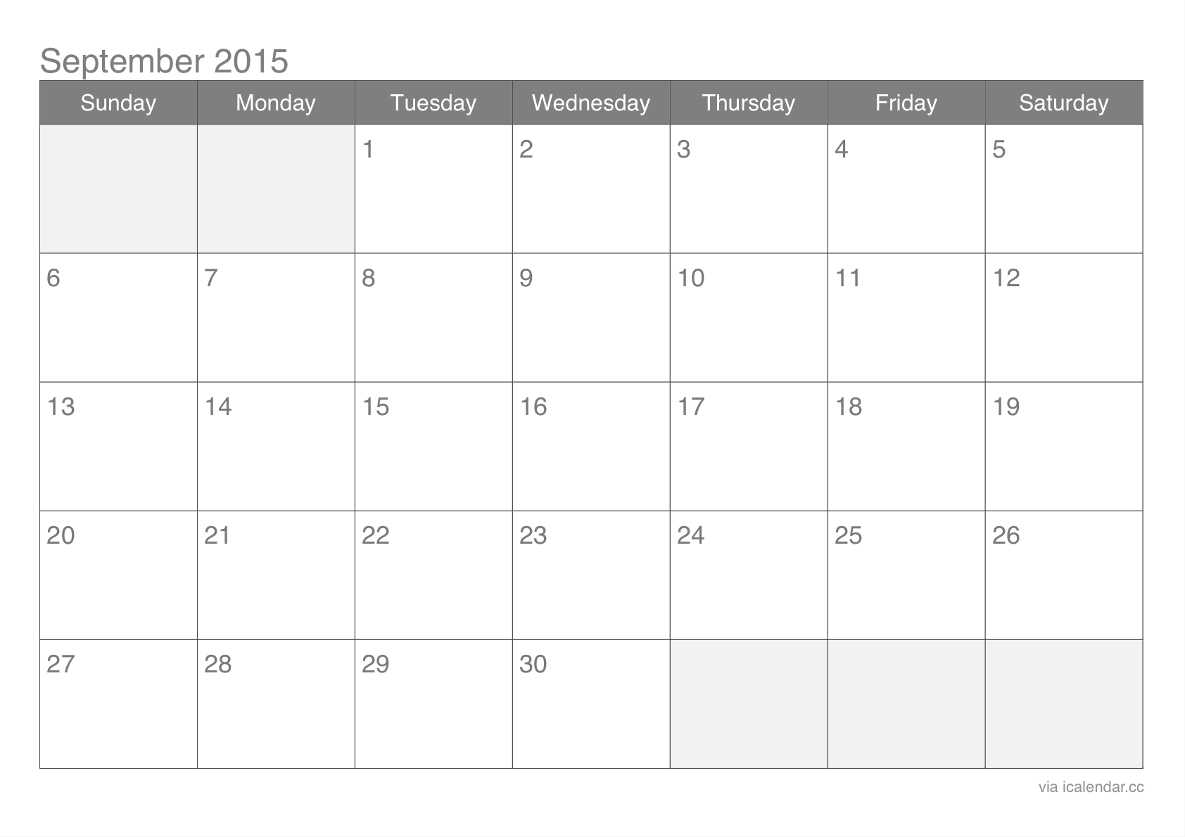 Blank September 2015 calendar