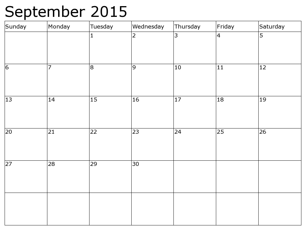 September 2015 Calendar, Calendar PNG September 2015 - Free PNG