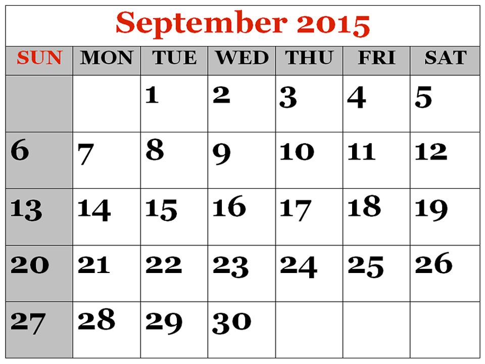 September Calendar Cliparts #2585927 - Calendar September 2015, Transparent background PNG HD thumbnail