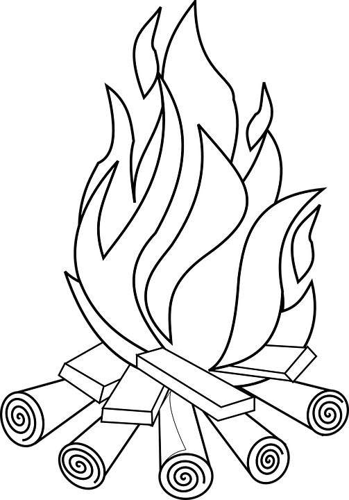 Campfire Bonfire Fire Hot Wood Burn Blaze Flames - Campfire Black And White, Transparent background PNG HD thumbnail