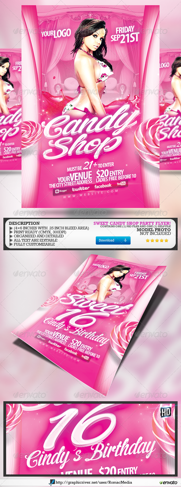 Sweet Candy Shop Party Flyer   Clubs U0026 Parties Events - Candy Shop, Transparent background PNG HD thumbnail