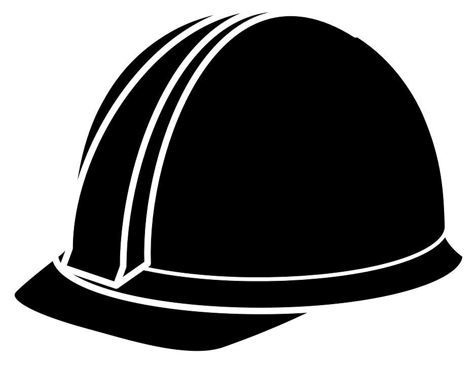 Hard Hat Black Construction Helmet Safety Isolated - Cap Black And White, Transparent background PNG HD thumbnail