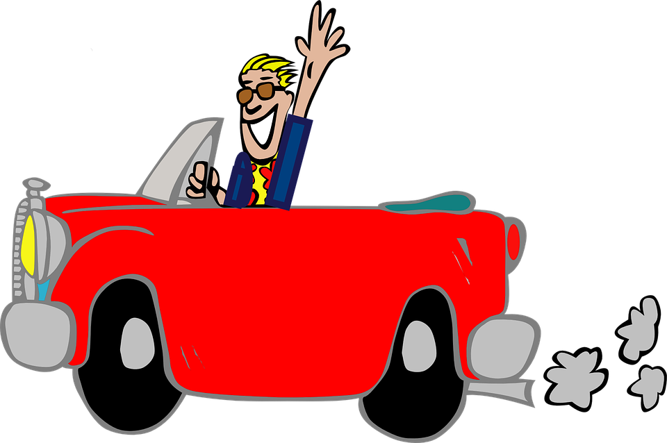 Man Car Fun Greeting Grinning Suit Cartoon Red - Car Driving Away, Transparent background PNG HD thumbnail