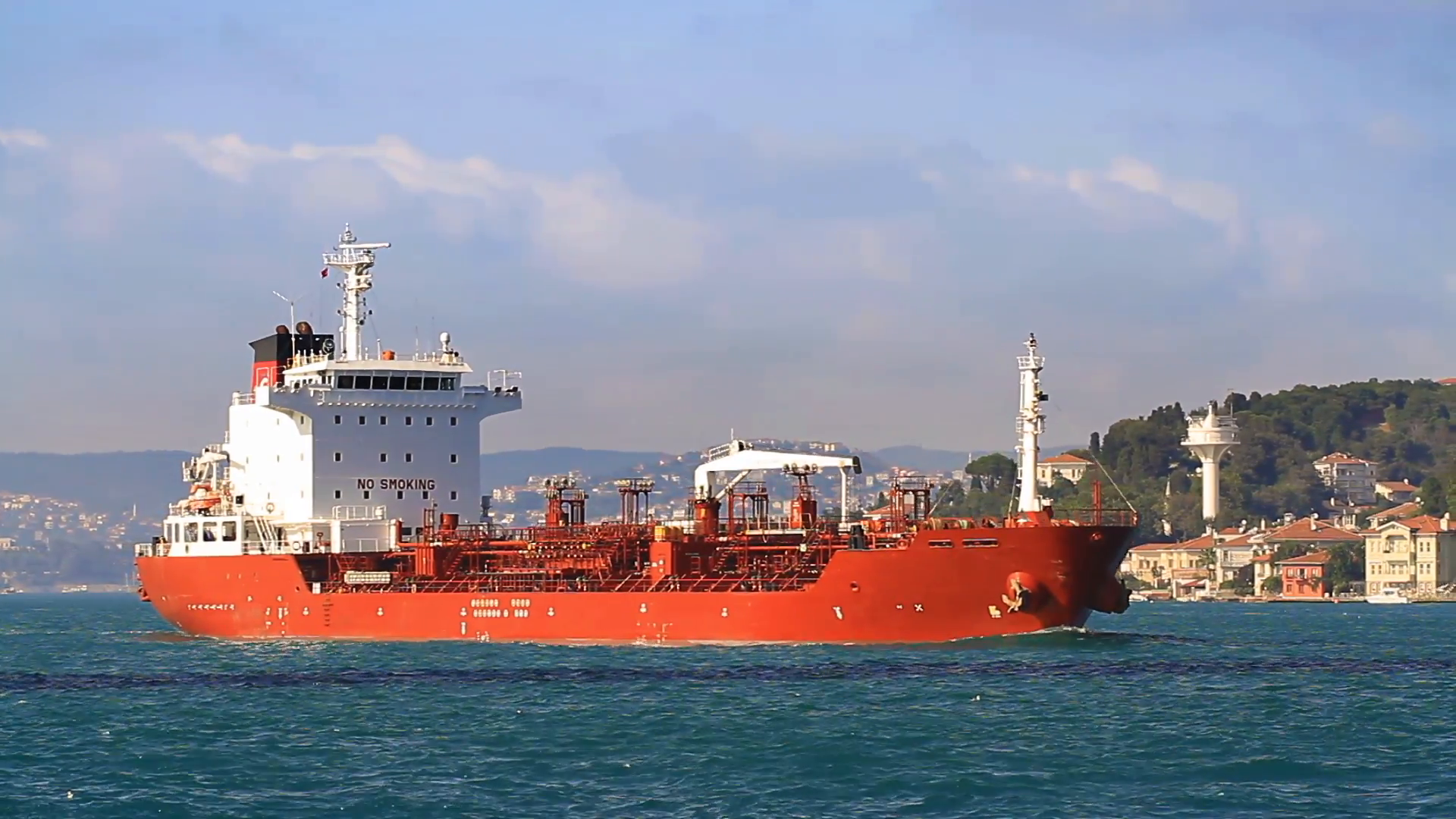 Oil Chemical Tanker Cruising Along The Bosporus Sea. Hd, Tracking Video. Chemical Tanker Ship Stock Video Footage   Videoblocks - Cargo Ship, Transparent background PNG HD thumbnail