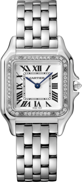 Panthère De Cartier Watch Medium Model, Rhodium Finish White Gold, Diamonds - Cartier, Transparent background PNG HD thumbnail