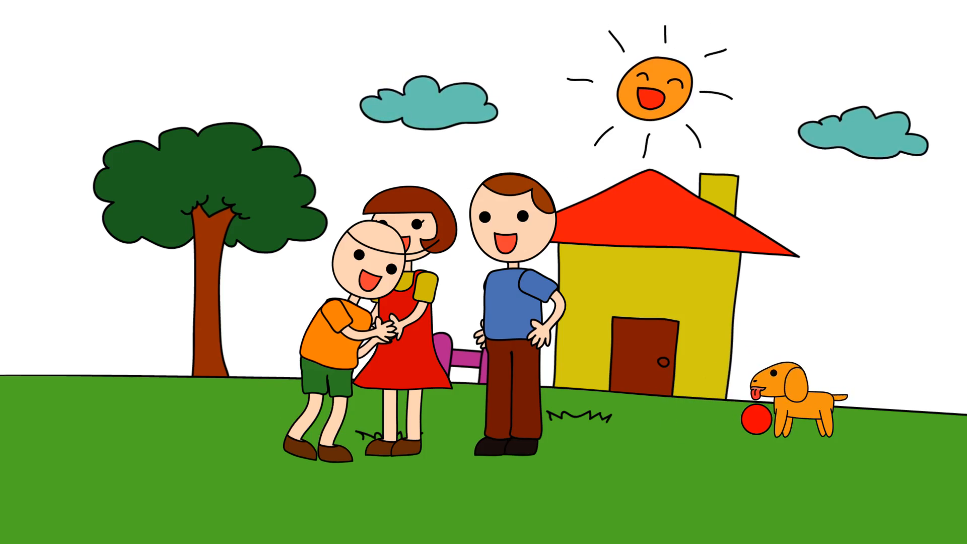 Animation Cartoon Of A Kindergarten Drawing Of A Child In A Happy Family Consists Of Parents Mum And Dad And His Pet Dog Playing In The House With Love And Hdpng.com  - Cartoon Houses, Transparent background PNG HD thumbnail
